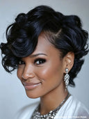 Lace front 13x4 Pixie wig quick weave black 100% Human Hair