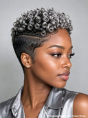 Lace closure 7x5 wig Pixie Cut Salt and Pepper for black woman