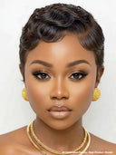 Ready TO Go pixie wig black Machine made Water Ripples 100% Human Hair
