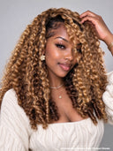 Half wig Hair extensions Machine made honey highlight deep wave 18 inch  With Draw-string Beginner Friendly( NOT A WIG)