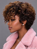 Glueless wig pixie cut wig curly weave brown highlight 100% Human Hair