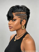 Full lace Pixie Wig Natural Black side part straight 100% Human Hair