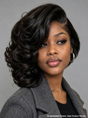 Lace front pixie Wig bob black side part 100% Human Hair