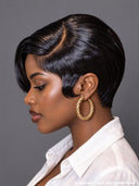 Full lace Pixie cut Wig Natural Black straight 100% Human Hair