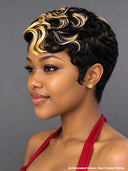 Glueless wig pixie Machine Made honey highlight water wave 100% Human Hair