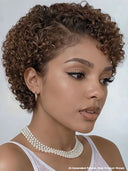 Full lace wig pixie brown curly wave side part 100% Human Hair