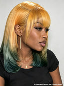 Machine Made BOB 10 inch straight orange with bangs Glueless wig 100% Human Hair