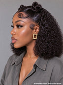Pre-styled Updo 13x4 Lace Front Wig bob curly wave black 12 inch 100% Human Hair