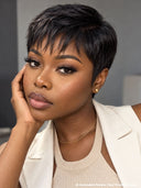 Buy 1 Get 1 Free machine made pixie wig straight 2 color 100% Human Hair