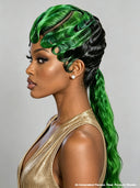 Wig mullet machine made green highlight water wave 100% Human Hair