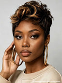 Lace front 13x4 Pixie wig quick weave honey highlight for black women