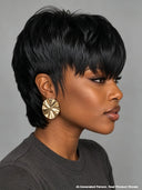 Mullet wig black quick weave machine made 100% Human Hair