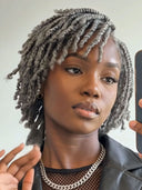 Full Lace Salt and Pepper bob Pre-styled Updo With Braided Wig 100% Human Hair