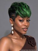 Full lace Pixie cut Wig green highlight straight 100% Human Hair