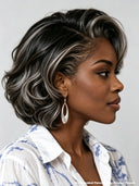 Lace closure 7x5 Wig bob salt and pepper 100% Human Hair