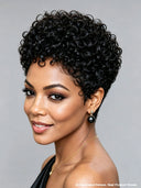 Gluelesse wig Pixie black machine made curly wave