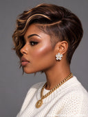 Full lace Pixie cut Wig side part honey 100% Human Hair