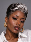 Lace front Wig pixie silver highlight 100% Human Hair