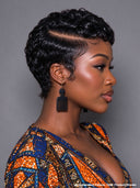Lace front 13x4 HD wig black pixie cut wig finger wave 100% Human Hair