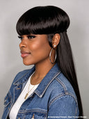 Mullet wig machine made black straight 100% Human Hair