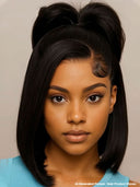Pre-styled Updo Lace front 13x4 wig 12 inch bob wig 100% Human Hair