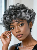 Machine Made Silver Salt And Pepper Grey pixie wig 100% Human Hair