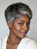 Pixie wig Glueless wig Salt and Pepper straight