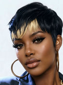 Glueless Wig blonde highlight pixie cut 100% Human Hair