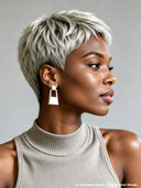 Machine Made Glueless pixie cut wig silver