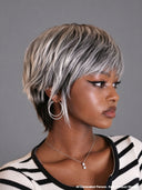 Machine Made Silver Salt And Pepper Grey pixie cut wig glueless wig100% Human Hair