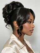 Lace Front updo Bridal Collection 20 Inch Body Wave Romantic Bun Natural Black #1B Virgin Human Hair