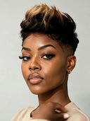 Full lace wig pixie honey highlight for black woman