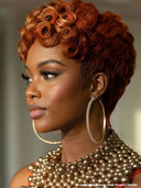 Ready to go pixie cut wig finger wave orange