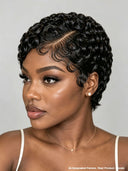 Lace front 13x4 pixie wig finger wave black