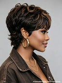Mullet wig machine made brown highlight