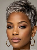 Silver Salt And Pepper pixie cut wig straight 100% Human Hair