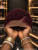 Lace front 13x6 pixie cut  burgundy curly wave wig