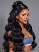 Pre-styled Updo 26 inch 13x4 Lace Front Wig Natural Black body wave 100% Human Hair