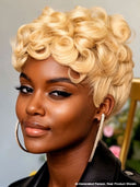 Ready to go black pixie cut wig blonde finger wave 100% Human Hair