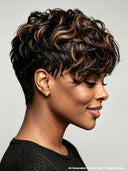 Lace front 13x4 Pixie wig quick weave brown highlight