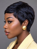 Machine Made straight pixie cut wig black 100% Human Hair