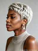 Machine Made Glueless pixie cut wig silver