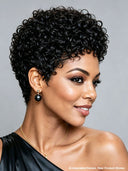Gluelesse wig Pixie black machine made curly wave