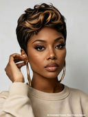 Lace front 13x4 Pixie wig quick weave honey highlight for black women