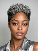 Lace closure 7x5 wig Pixie Cut Salt and Pepper for black woman