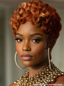 Ready to go pixie cut wig finger wave orange