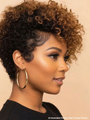 Pixie wig lace front 13x4 brown highlight curly wave 100% Human Hair