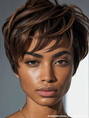 Pixie cut wig ready to wear brown highlight straight 100% Human Hair