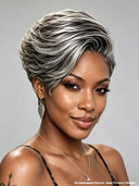 Lace closure 7x5 Pixie wig silver straight for black women