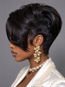 Full lace Pixie Wig Natural Black straight 100% Human Hair